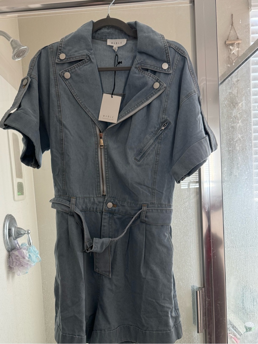 Women’s  Short Sleeve Utility Jacket Romper - Slate Blue by Mable